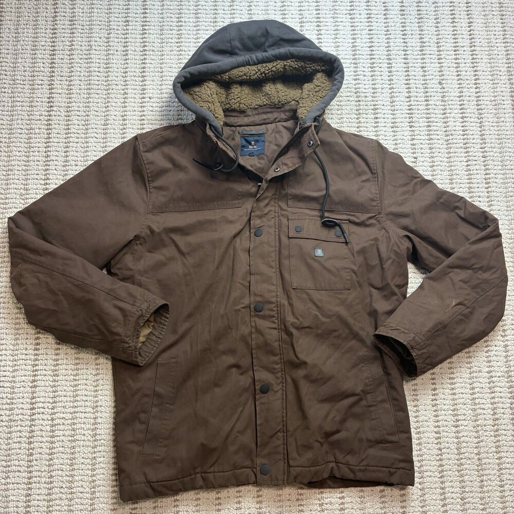 Roark Mens Bison Jacket Heavyweight Flannel Lined Brown Hooded Coat Large